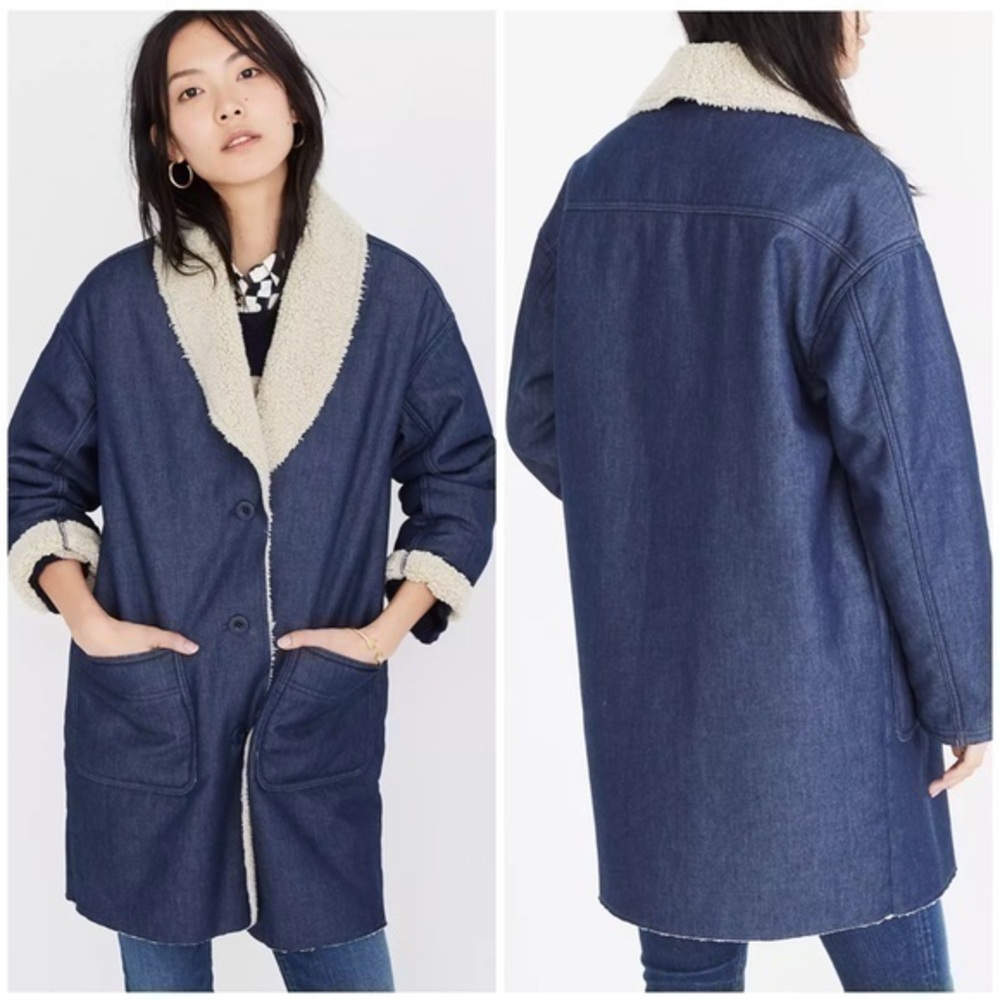 💋 Madewell Sherpa-bonded denim cocoon coat